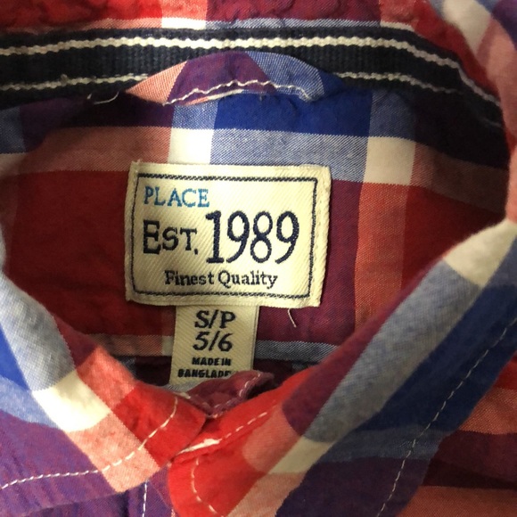 Children’s Place 5/6 Red,White & Blue Plaid LS Button Down Shirt - Picture 4 of 7